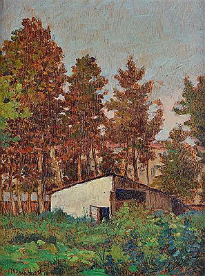 Shed in the garden (front), Marina at sunset (towards)