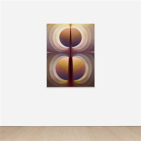 Split Orbs in gray-brown, yellow, purple and carmine