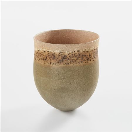 "Slate-olive, speckled and coral rim" vessel