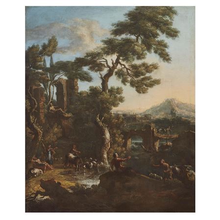 A PAIR OF LANDSCAPES WITH SHEPHERDS AND TRAVELLERS