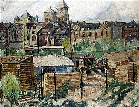 Ansicht von Düsseldorf Oberkassel mit St. Antonius