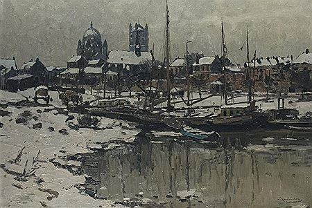 Blick auf den Neusser Hafen im Winter