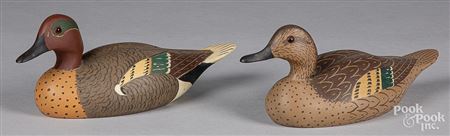 Pair of green wing teal duck decoys
