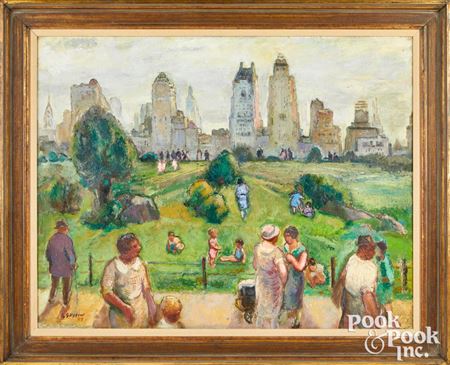 Central Park, New York skyline by Bernard Gussow - Auction record, sale price, and art valuation. Compare with similar artists and explore comparable artworks.