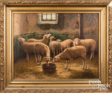 Barn scene with sheep