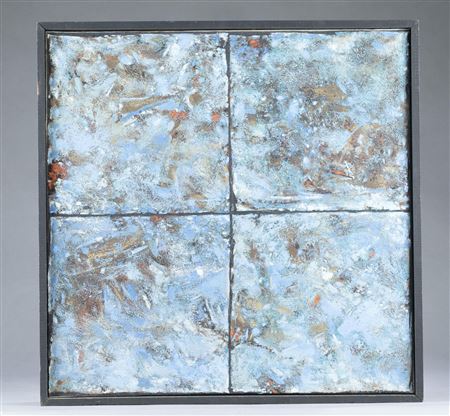 Untitled abstract composition of four blue squares