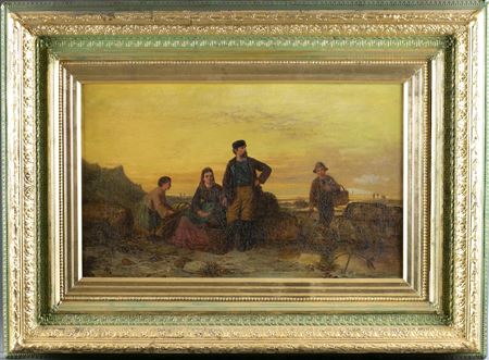 Untitled, depicting a group of figures with the shore in the background