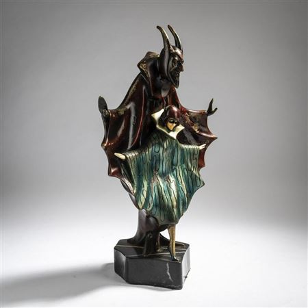 Dancer in a wide cloak with a horned cap and mask, overshadowed by Mephisto by Roland Paris - Auction record, sale price, and art valuation. Compare with similar artists and explore comparable artworks.