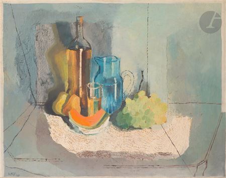 Still life with a blue pitcher, 1930 by Lancelot Ney - Auction record, sale price, and art valuation. Compare with similar artists and explore comparable artworks.