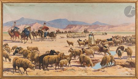 Méharistes et gardien de moutons