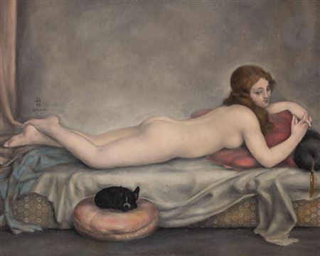 Large Odalisque with Dog, ca. 1924 by Toshio Bando - Auction record, sale price, and art valuation. Compare with similar artists and explore comparable artworks.