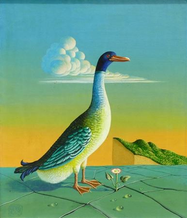 Stolze Gans in Landschaft mit Blume