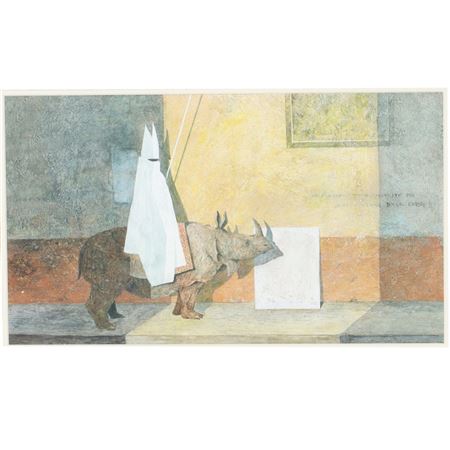 Untitled robed man on hippo