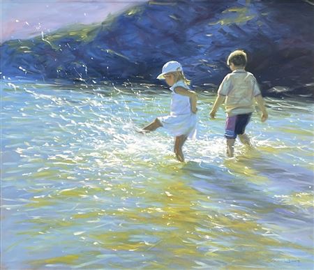 Children paddling in the sunshine