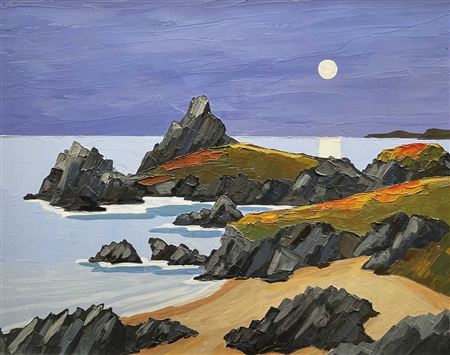 Welsh coast under moonlight Ynys Mon (Anglesey)