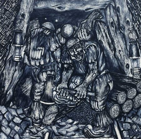 Three miners working on roof-supports by Nick Evans - Auction record, sale price, and art valuation. Compare with similar artists and explore comparable artworks.