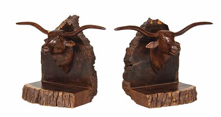 Carved Steer Head Bookends (2)