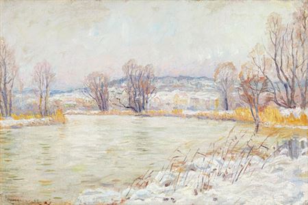 French river landscape in winter garb