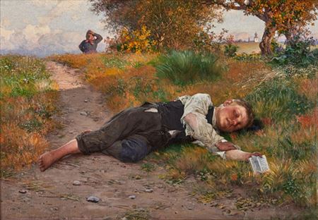 Summer landscape with sleeping boy by August Malmstrom - Auction record, sale price, and art valuation. Compare with similar artists and explore comparable artworks.