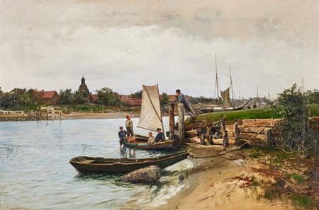 Summer landscape with children in a sailing dinghy by Severin Nilson - Auction record, sale price, and art valuation. Compare with similar artists and explore comparable artworks.