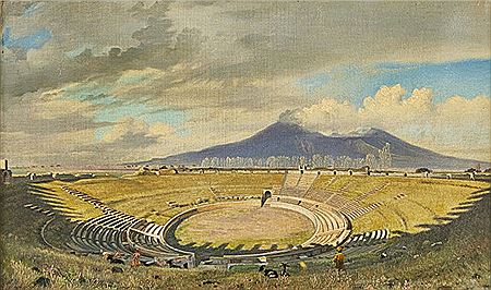 Amphitheatret i Pompei med Vesuv i Baggrunden