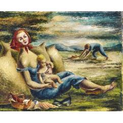 The Pea Picker's Family (1944) by Elaine Alys Haxton - Auction record, sale price, and art valuation. Compare with similar artists and explore comparable artworks.