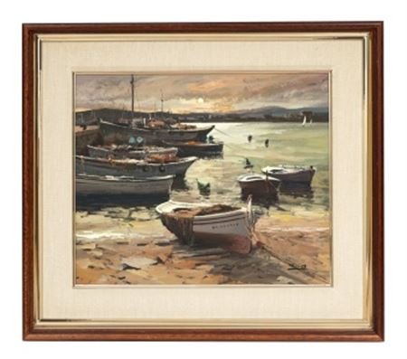 "Coastal town with boats"