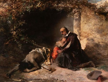 Don Miguel de Maraña helping a poor man by Eduardo Cano - Auction record, sale price, and art valuation. Compare with similar artists and explore comparable artworks.