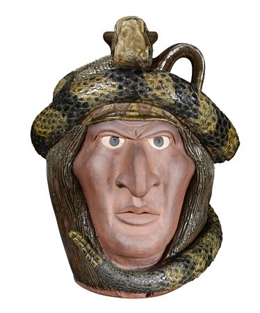 Indian Face Jug With Open Mouth Rattlesnake