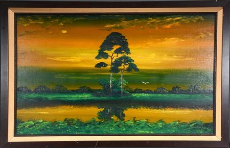 Inlet With Yellow and Orange Sky. Highwayman. 1979. by Issac Knight - Auction record, sale price, and art valuation. Compare with similar artists and explore comparable artworks.