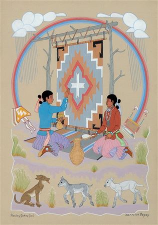 Untitled (Two Navajo Girls Weaving)