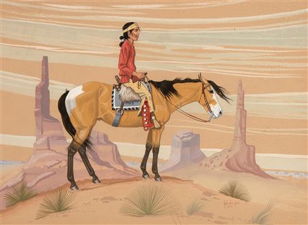 Untitled (Navajo on Horse), 1952 by Charlie Lee - Auction record, sale price, and art valuation. Compare with similar artists and explore comparable artworks.