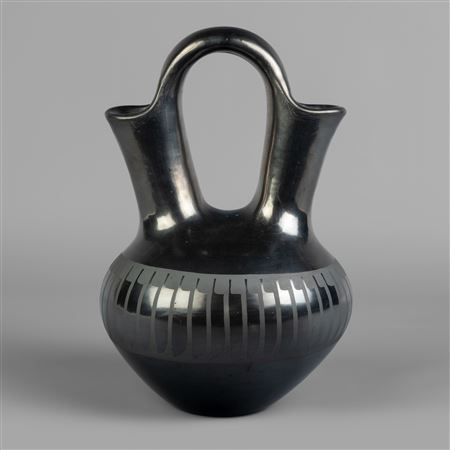 Blackware Wedding Vase with Feather Designs