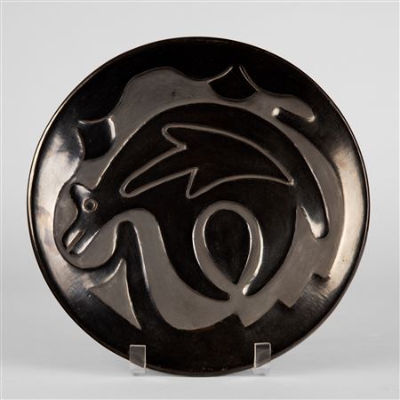 Carved Blackware Plate with Bear