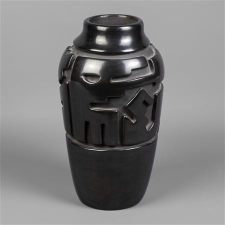 Tall Carved Blackware Vase
