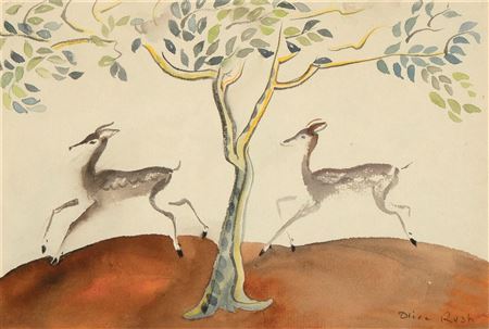 Two Deer and Tree