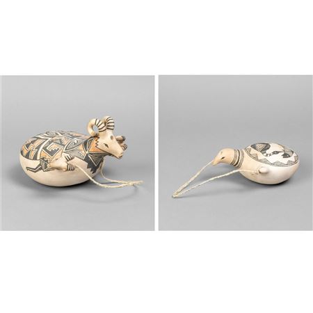 Pair of Canteens: Bird , ca. 2000 + Three Headed Ram
