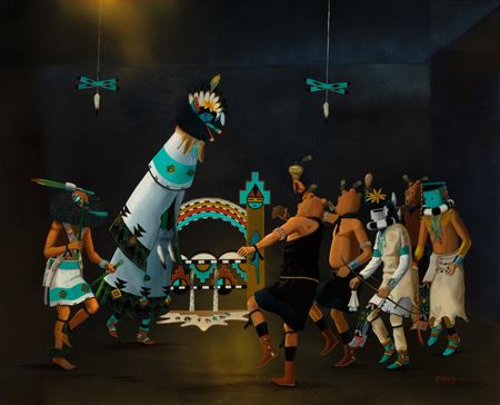 Shalako Procession by Raymond Naha - Auction record, sale price, and art valuation. Compare with similar artists and explore comparable artworks.
