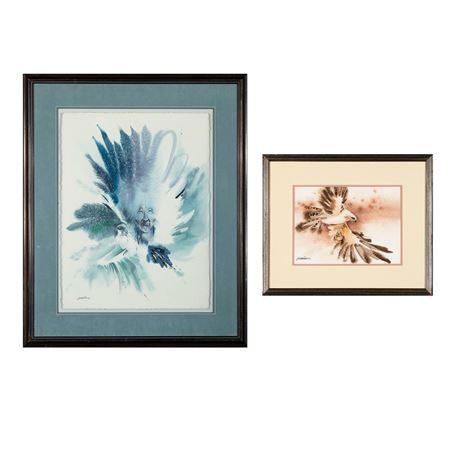 A Pair of Untitled Paintings of Hawk Spirit
