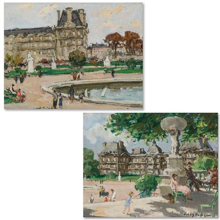 "Gardens of Tuileries " "In the Luxembourg Garden" (A Pair)