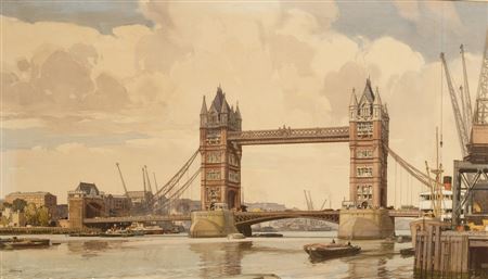 Tower Bridge and the Pool of London by Leonard Russell Squirrell - Auction record, sale price, and art valuation. Compare with similar artists and explore comparable artworks.
