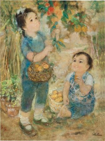 Two children in garden