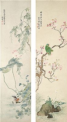 Lotus and Duck; Blossom and Parrot