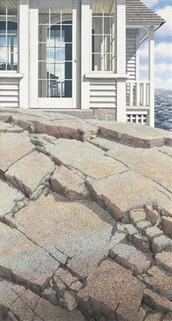 "Rocks and Sunlit House"