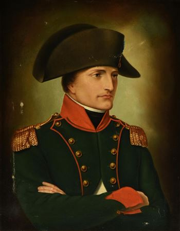 "Napoléon Bonaparte Portrait In Three-Quarter Profile with Green Jacket and Folded Arms"