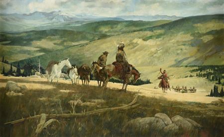 Sample artwork by David Blossom (1927 - 1995), known for illustration, romance-western view - View similar artists and auction records