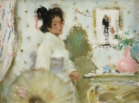 Geisha Portrait with Pink Vase