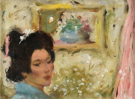 Geisha Portrait with Blue Vase
