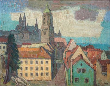 Blick in die Rosengasse mit Frauenkirche, im Hintergrund die Albrechtsburg.