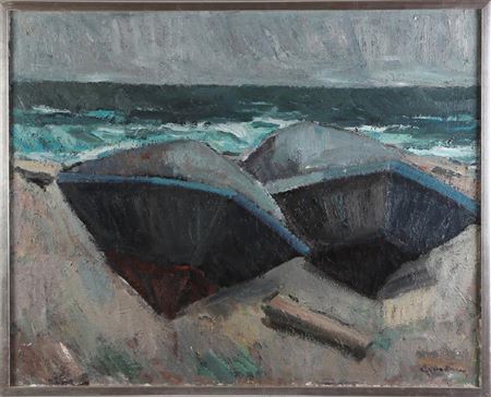 Båtar uppdragna på strand